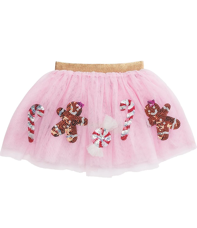 Mud Pie Baby Girls Candy Cane/Gingerbread Men/Peppermint Sequined Icons Layered Mesh Tutu Skirt