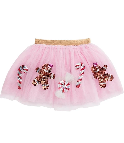 Mud Pie Baby Girls Candy Cane/Gingerbread Men/Peppermint Sequined Icons Layered Mesh Tutu Skirt