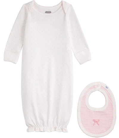 Mud Pie Baby Girls Cotton Dotted Gown & Gingham Print Bow 2-Piece Set