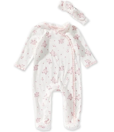 Mud Pie Baby Girls Floral Blossom Ruffle Hem Footed Coverall with Headband