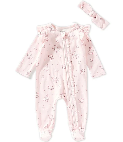 Mud Pie Baby Girls Floral Blossom Zip Front Footie & Bow Set