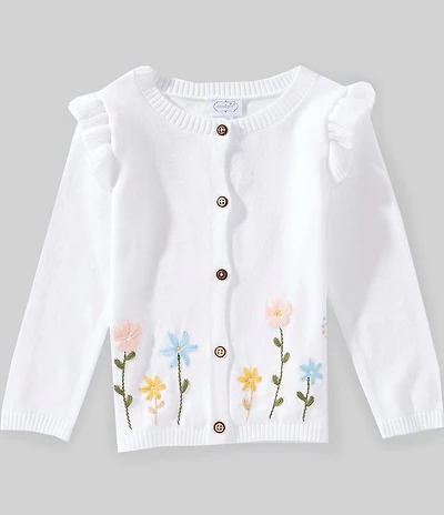 Mud Pie Baby Girls Floral Embroidered Ruffle Shoulder Cardigan