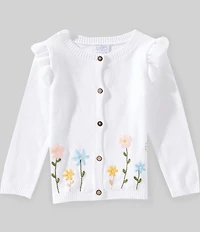 Mud Pie Baby Girls Floral Embroidered Ruffle Shoulder Cardigan