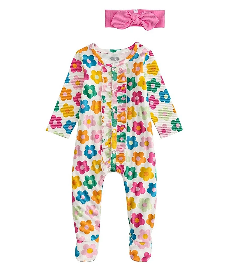 Mud Pie Baby Girls Flower Print Sleeper With Matching Headband