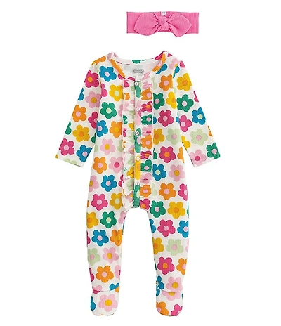 Mud Pie Baby Girls Flower Print Sleeper With Matching Headband