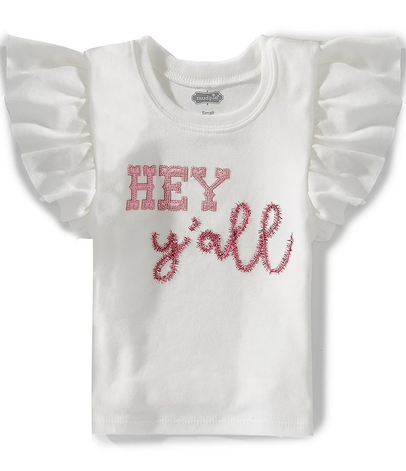 Mud Pie Baby Girls Flutter Sleeve Hey Y'all Western Glitter T-Shirt