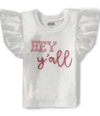Mud Pie Baby Girls Flutter Sleeve Hey Y'all Western Glitter T-Shirt