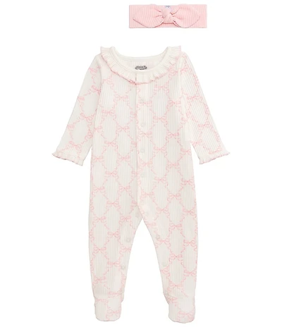 Mud Pie Baby Girls Long Sleeve Bow Printed Footie Coverall