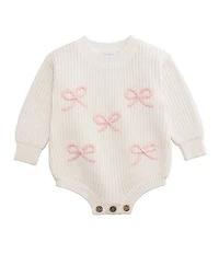Mud Pie Baby Girls Long-Sleeve Chain-Stitched-Bow Sweater-Knit Bodysuit