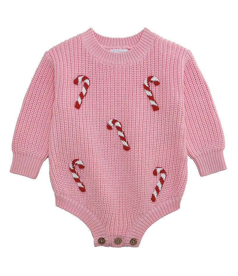 Mud Pie Baby Girls Long-Sleeve Crocheted Candy Cane Sweater-Knit Bodysuit