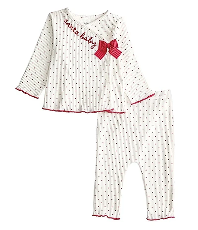Mud Pie Baby Girls Long-Sleeve Dotted Kimono-Style Santa Baby Tunic Top & Matching Leggings Set