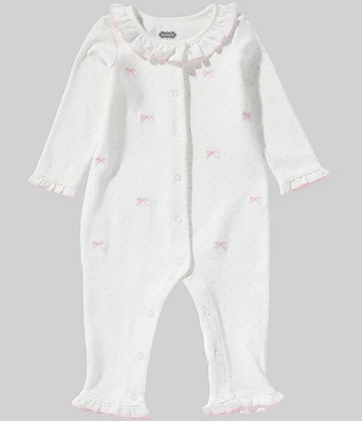 Mud Pie Baby Girls Long Sleeve Ruffle Collar Embroidered Bows Bodysuit