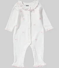 Mud Pie Baby Girls Long Sleeve Ruffle Collar Embroidered Bows Bodysuit