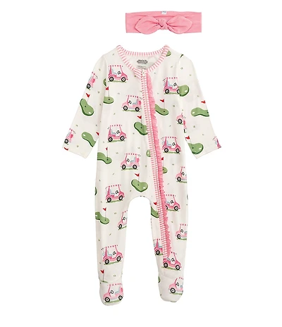 Mud Pie Baby Girls Long-Sleeve Golf-Theme-Printed Footie Coverall