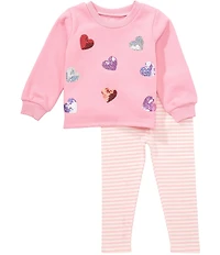 Mud Pie Baby Girls Long Sleeve Heart Sweatshirt & Stripe Jersey Leggings Set
