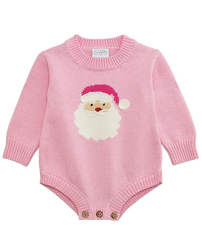 Mud Pie Baby Girls Long-Sleeve Santa-Face-Applique Sweater-Knit Bodysuit