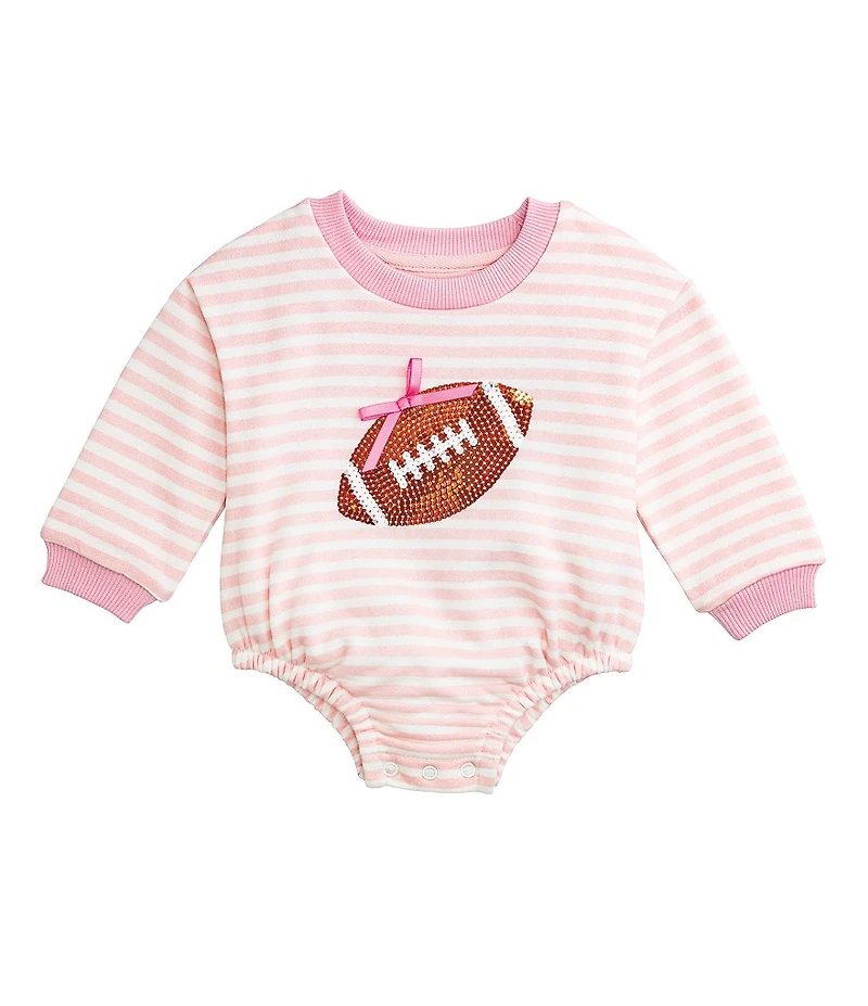 Mud Pie Baby Girls Long-Sleeve Striped Sequin-Embellished Football-Appliqued French Terry Bodysuit