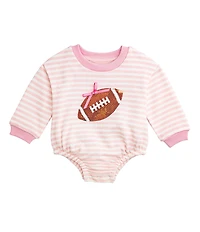 Mud Pie Baby Girls Long-Sleeve Striped Sequin-Embellished Football-Appliqued French Terry Bodysuit