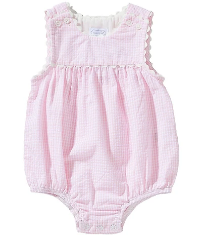 Mud Pie Baby Girls Peter Pan Collar Sleeveless Gingham Ric-Rac Bubble Romper