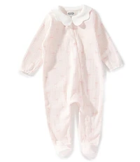 Mud Pie Baby Girls Pink Bows Print Scallop Collar Footie