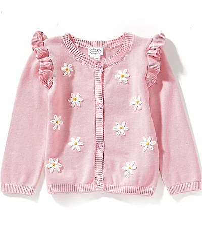 Mud Pie Baby Girls Ruffle Collar Daisy Embroidered Cardigan