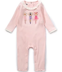 Mud Pie Baby Girls Ruffle Neckline Ballerina Applique Long-all