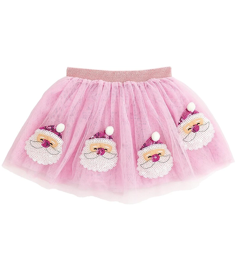 Mud Pie Baby Girls Sequin-Embellished Santa Face Applique Layered Mesh Skirt