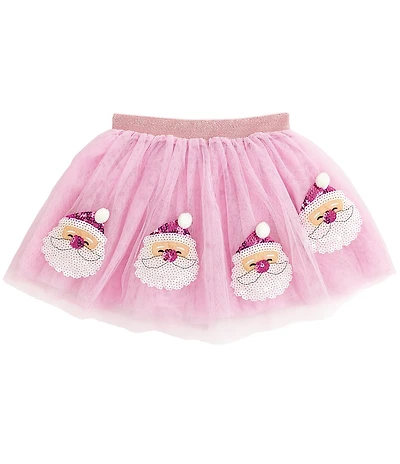 Mud Pie Baby Girls Sequin-Embellished Santa Face Applique Layered Mesh Skirt