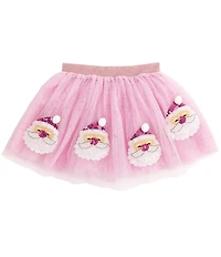 Mud Pie Baby Girls Sequin-Embellished Santa Face Applique Layered Mesh Skirt