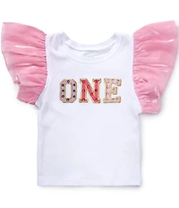 Mud Pie Baby Girls Short Ruffle Sleeve One Bejeweled T-Shirt