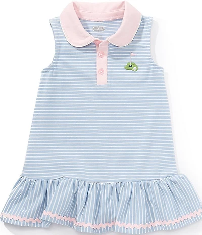 Mud Pie Baby Girls Stripe Embroidered Sleeveless Flounce Ric-Rac Trim Pullover Dress