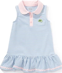 Mud Pie Baby Girls Stripe Embroidered Sleeveless Flounce Ric-Rac Trim Pullover Dress