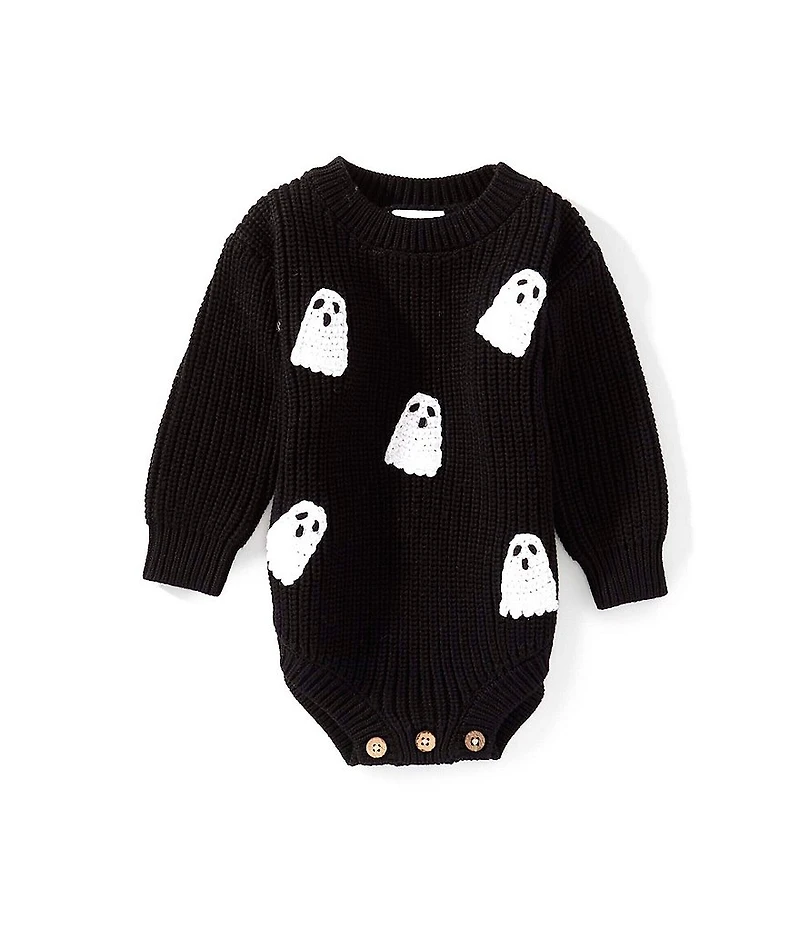Mud Pie Baby Long-Sleeve Ghost-Appliqued Sweater-Knit Bodysuit