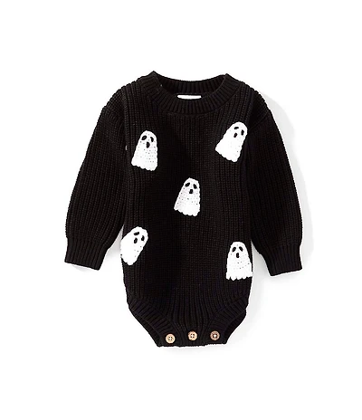 Mud Pie Baby Long-Sleeve Ghost-Appliqued Sweater-Knit Bodysuit