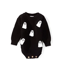 Mud Pie Baby Long-Sleeve Ghost-Appliqued Sweater-Knit Bodysuit