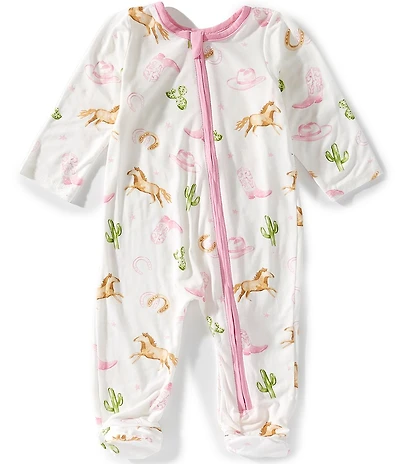 Mud Pie Baby Girls Bamboo Horse Print Zip Footie Sleeper