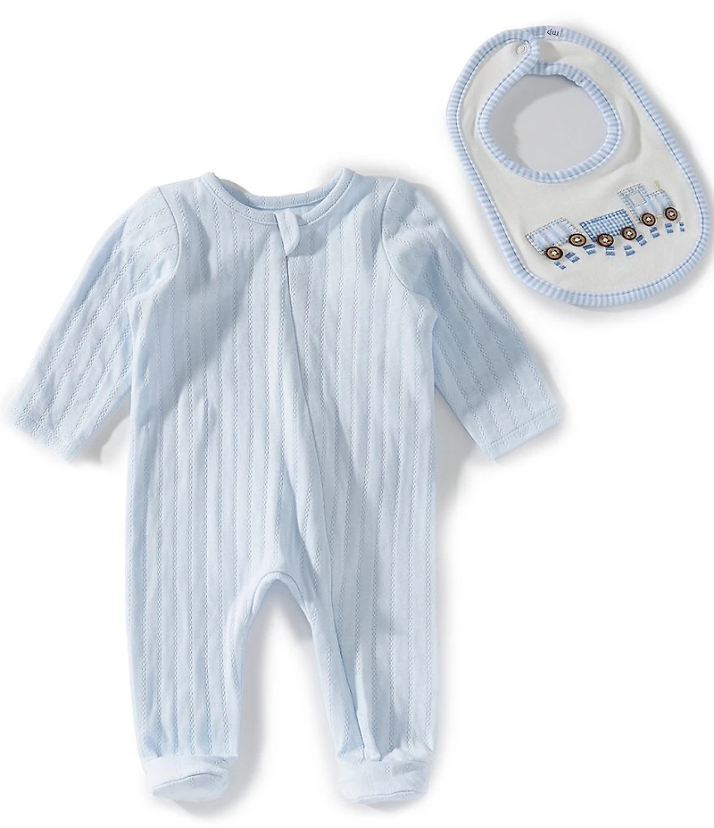 Mud Pie Baby Boys Pointelle Footed Sleeper With Train Appliqued Bib 2-Piece Set