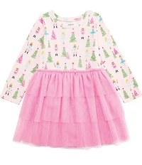 Mud Pie Baby/Little Girls Long-Sleeve Nutcracker-Printed Knit Bodice/Mesh-Tutu-Skirted Fit-And-Flare Dress
