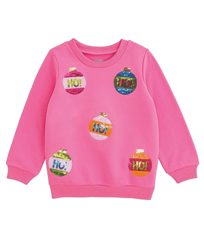 Mud Pie Baby/Little Girls Long-Sleeve Sequin-Embellished Christmas Ornament Brushed French Terry Sweatshirt