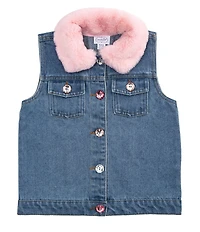 Mud Pie Baby/Little Girls Sleeveless Faux-Fur-Collared Sparkle Denim Vest