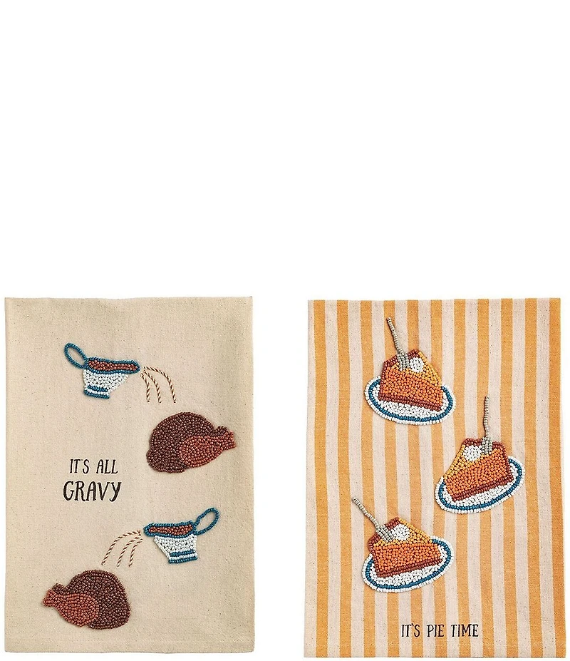 Mud Pie Beaded Thanksgiving Towel Set