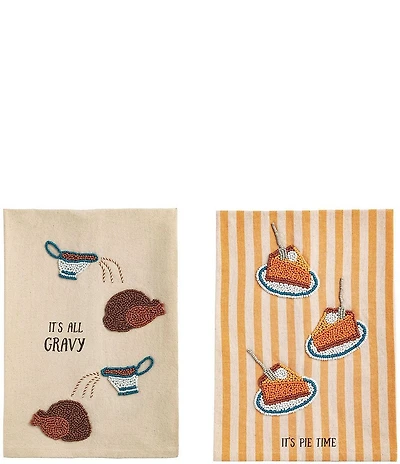 Mud Pie Beaded Thanksgiving Towel Set