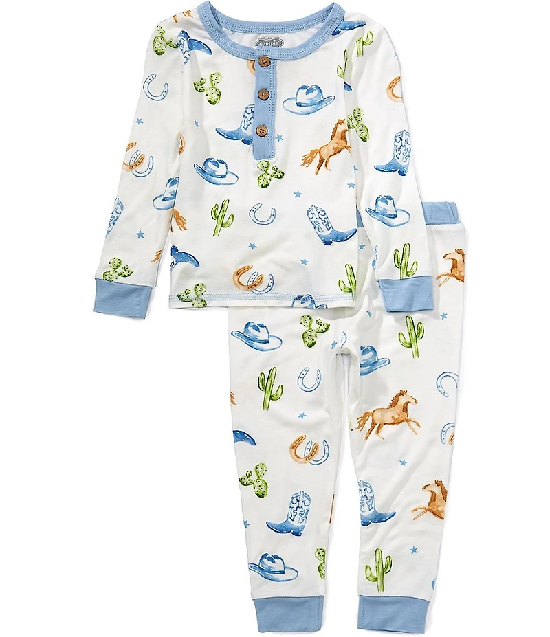 Mud Pie Big Boy Knit Long Sleeve Tee With Western Pajamas 2-Piece Set