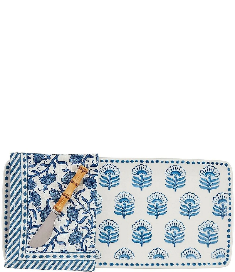 Mud Pie Block Print Tray and Towel Set