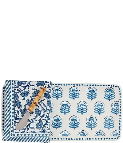 Mud Pie Block Print Tray and Towel Set