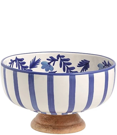 Mud Pie Blue Willow Collection Wood Pedestal Bowl