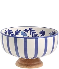 Mud Pie Blue Willow Collection Wood Pedestal Bowl