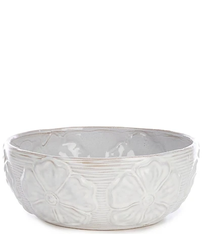 Mud Pie Botanica Collection Stoneware Sculpted Floral Decorative Bowl