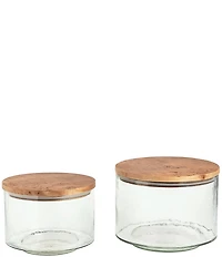 Mud Pie Hammered Glass Burl Wood Gasket Lid Canisters, Set of 2