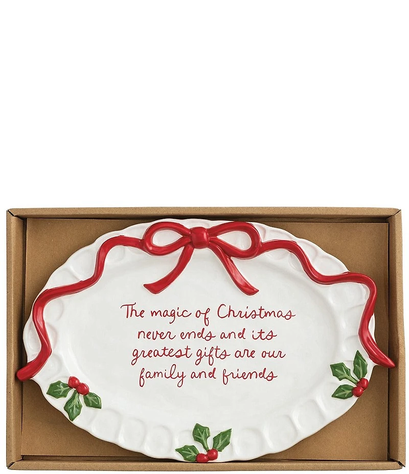 Mud Pie Circa Whimsy Collection Bow Whimsical Christmas Sentiment Plate